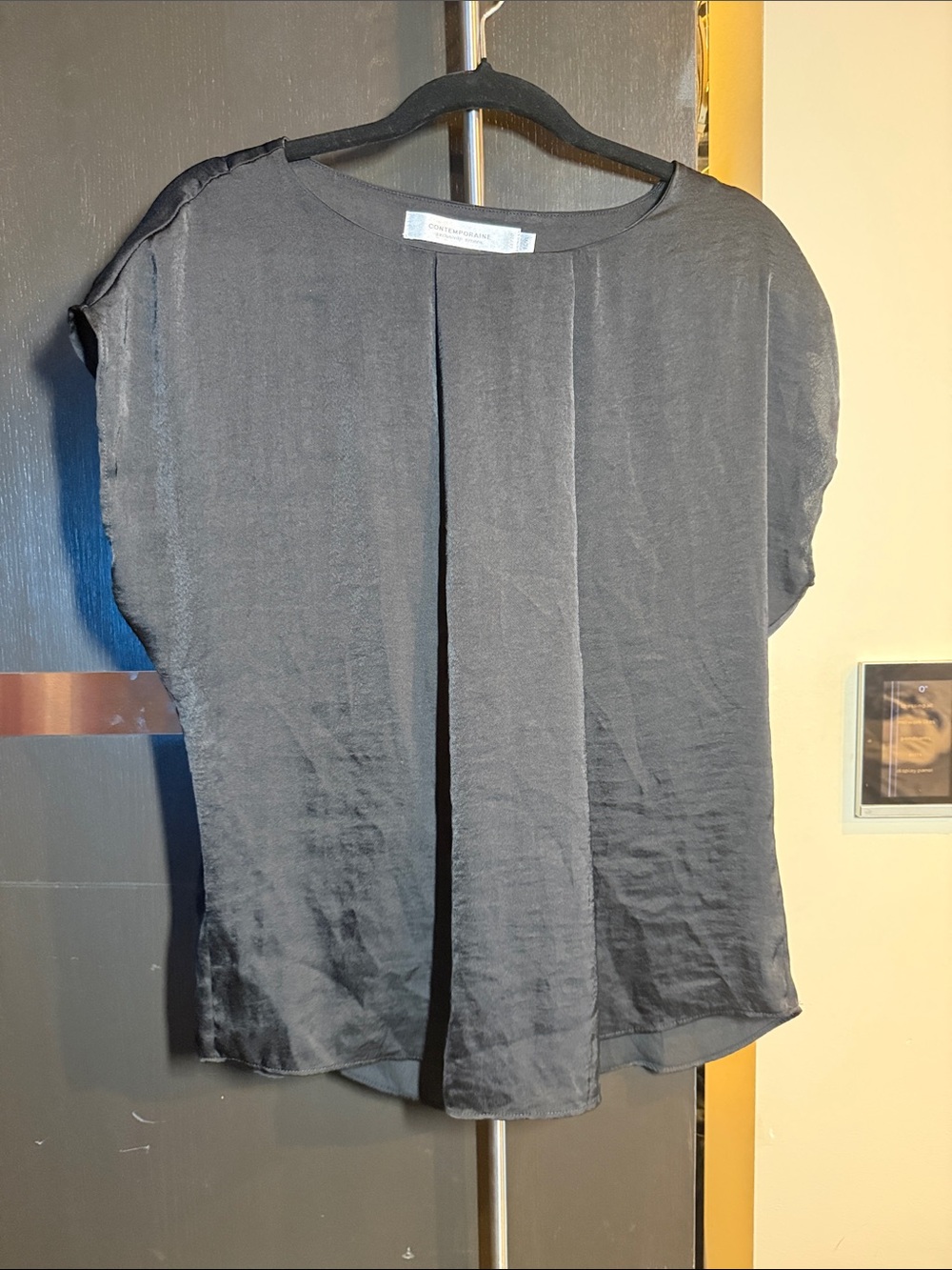 Simons Black Short-Sleeve Pleated Blouse